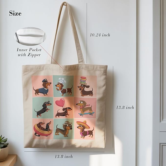 Pets Lover Gifts Tote Bag for Women, Dogs Cats Bee Aesthetic Canvas Bag with Inner Pocket