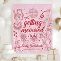 Here to Purrty Cat Bachelorette Tapestry – Cute Feline Wall Hanging for Girls Night, Fun Kitty-Themed Party Decor, Whimsical Cat Lover Gift, Aesthetic Backdrop for Bachelorette Celebration Space