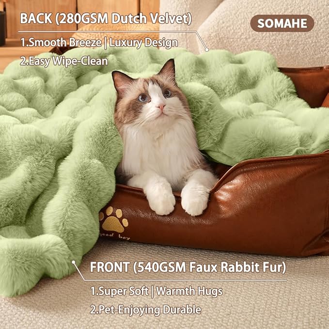 SOMAHE Self-Warming Cat Blanket, Dual-Side Plush Sherpa Throw with Anti-Static, Snuggle Mat for Kittens & Cats, Cozy Bed Topper for Windowsills & Couches, Machine Washable & Dryable, 21x18 Inch Green