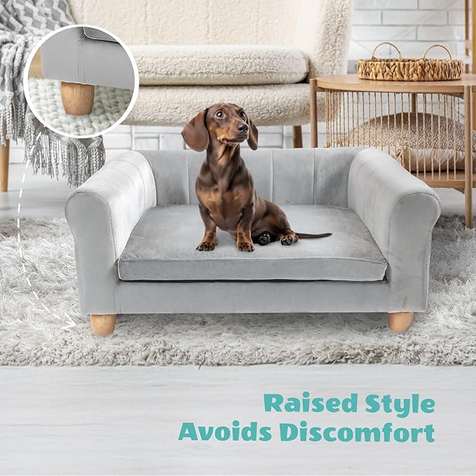 CRITTER SITTERS 33” Faux Suede Ped Bed in Grey, Durable Washable Sofa Couch for Small & Medium Cats & Dogs, Must Have Accessory for Yorkies, Shih Tzus & Frenchies, Kitten & Puppy Essential Furniture
