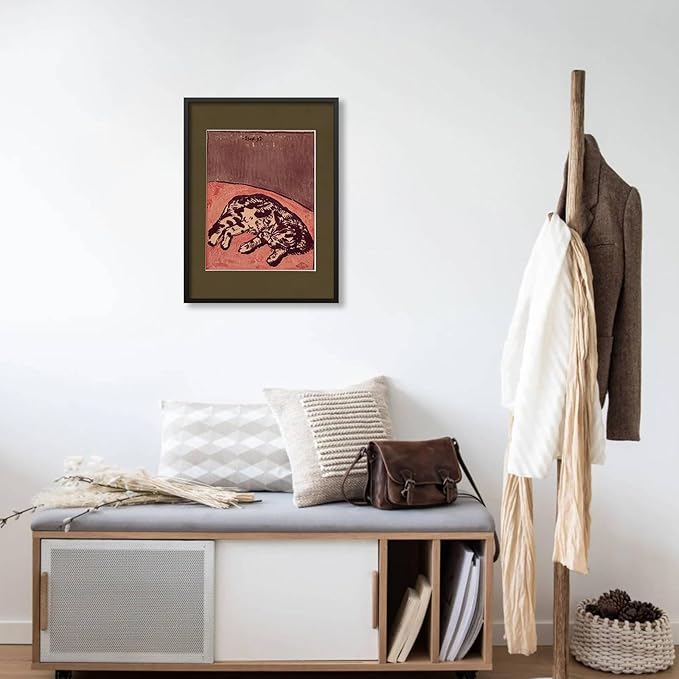 Cute Cat Poster Mid Century Modern Animal Wall Art Vintage Aesthetic Canvas Painting for Bedroom Dormitory Wall Decor Cat Lovers Gifts 12X16 inch Aluminum Framed