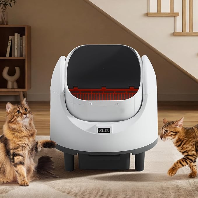 Self-Cleaning Cat Litter Box, Open-Top Automatic Litters Box for Multiple Cats, Smart Litter Boxs with App Control, Safety Sensors, Removable Washable Liner