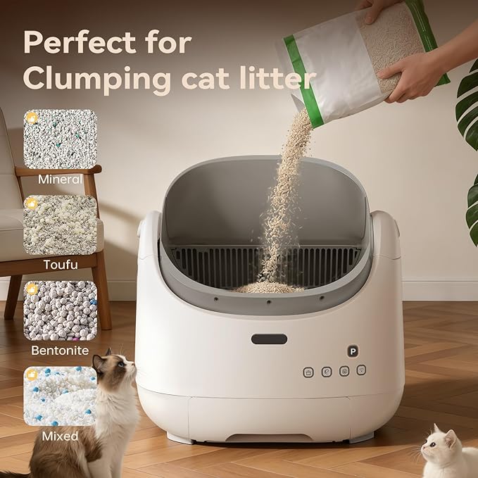 Self Cleaning Litter Box: Open Top Automatic Litter Box with Cat Proximity Sensing Anti-Pinch, Large Auto Robot for Multiple Cats, Including Litter Mat Waste Bag