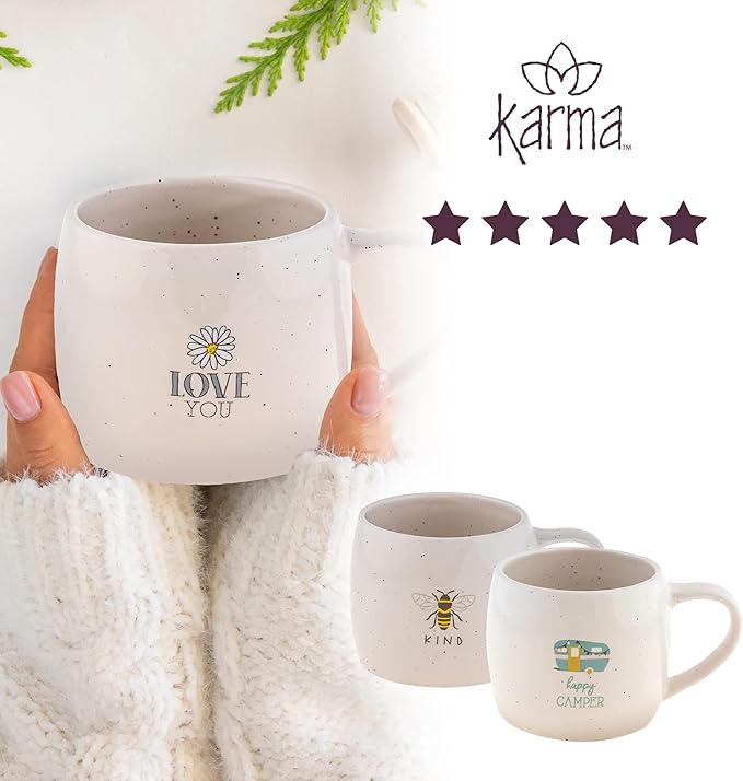 Karma Gifts Reese Ceramic Mug - 16-Ounce Coffee Cup - Cute Mugs for Women and Men - Daisy (Pack of 2)