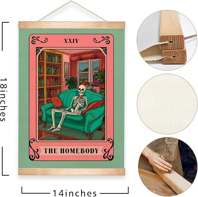 HEYJEEPER The Homeboy Wall Art Decor,Funny Skeleton Tarot Card Linen Poster,Humour Home Wall Decor for Bedroom,Living Room,or Stay-Home Guys Gift 14x18inch (The Homeboy)