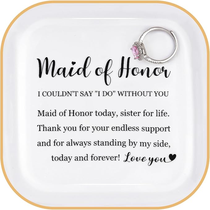 PUDDING CABIN Bridesmaid Gifts Ring Dish - Maid of Honor Today, Sister for Life - Wedding Bridal Shower Bachelorette Gifts for Bridesmaid, Maid of Honor Proposal from Bride