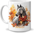 Hyturtle Personalized Fall Horse Maple Leaves Coffee Mug - Birthday Gifts For Horse Lovers - Fall Autumn Decor Gifts For Farmhouse Thanksgiving - Custom Name 11oz White Ceramic Coffee Tea Mug