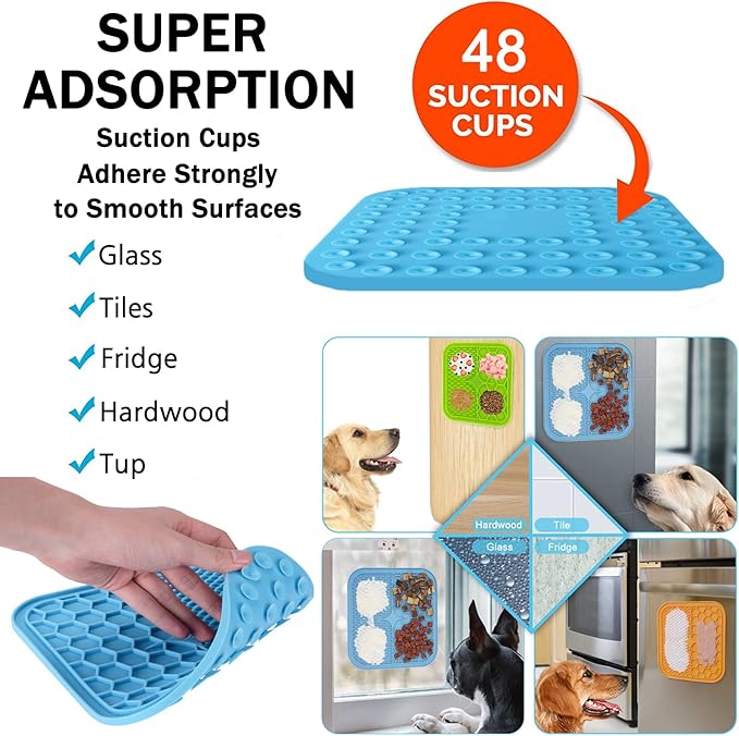 Lick Mat for Dogs, Dog Lick Mat with Suction Cups for Anxiety, Peanut Butter Dog Licking Mat Slow Feeder Dispensing Treater Lick Pad for Dogs Cats Grooming Bathing and Training (Small Blue)