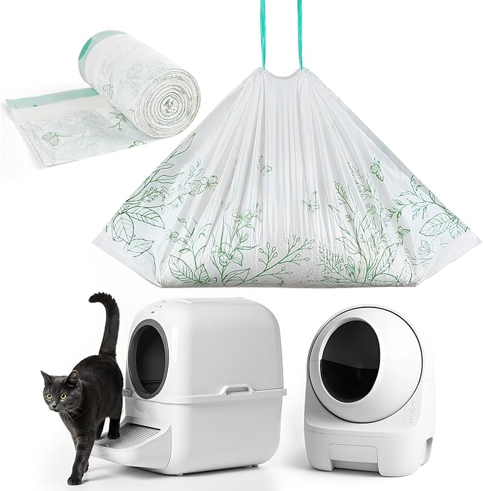 Glittme Heavy Duty Cat Litter Box Liners 26"x16" - Drawstring Litter Bags for Automatic Self-Cleaning Litter Boxes -Thick & Tear Resistant Refills for Small Trays (30 Counts)