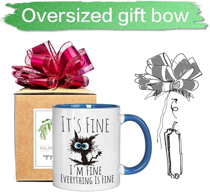 FALJIOK Funny Cat Coffee Mug Gifts for Cats Lover, It's Fine I'm Fine Everything Is Fines Coffee Mug 11oz, Novelty Mugs Gift for Women Man, Cats Lover Birthday Christmas Gifts (blue cat)