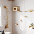 HOOBRO Wood Cat Wall Shelves for Large Cats, 11-Piece Cat Wall Furniture, Wall-Mounted Shelves with House, Hammock, Ladder, Scratching Posts and Step, Climbing Wall for Multiple Cats, Natural NL46CS03