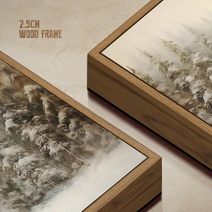 Winter Forest Landscape Wall Art Vintage Snowy Pine Trees Painting Prints Rustic Snowscape Picture Nature Wilderness Illustrations Modern Art Framed for Living Room Bedroom Home Walls Decor, 8x10 Inch