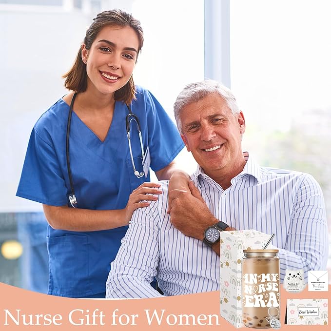 Nurse Christmas Gifts for Women, Rn Appreciation Gift Nurses Week Set, Nursing Birthday Thank You Gifts with 16 Oz Can Glass Cup