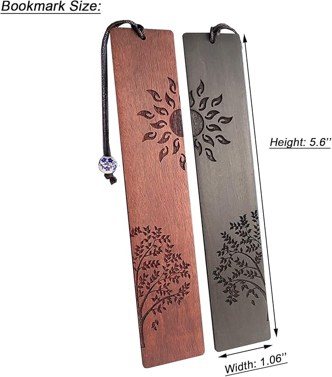 2 Pcs Wood Bookmark, Unique Bookmarks Gift for Men Women, Book Marks Accessories (Sun and Tree)