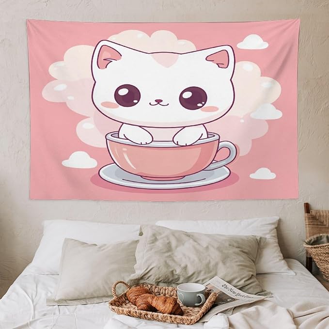 MaSiledy Kawaii Cat Tapestry's Wall Hanging Cat Pet Lover Tapestries for Bedroom Aesthetic Landscape Tapestry Wall Art for Bedroom Wall Hanging for Room 40"x60" Gift for Christmas