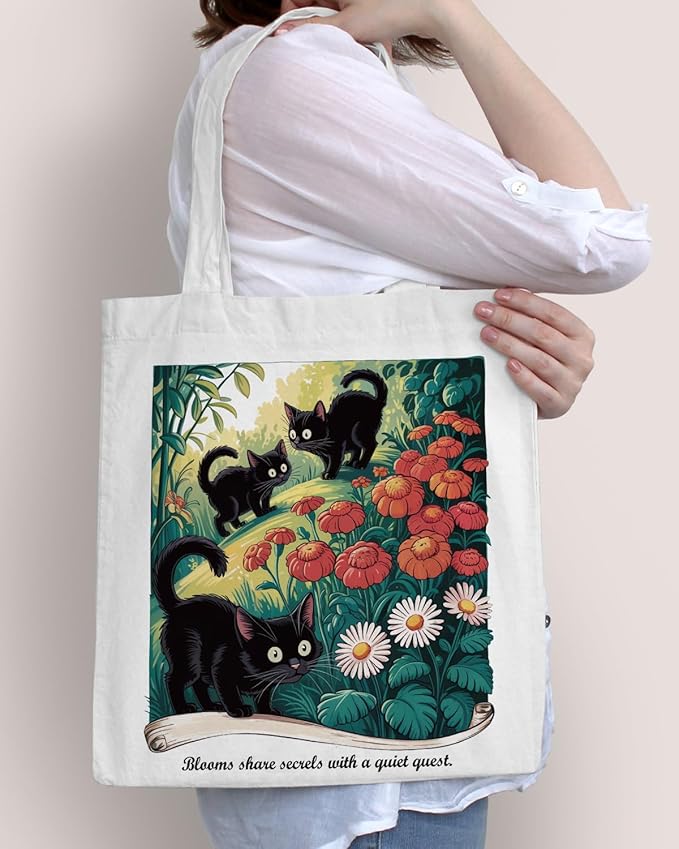 Cute Cat Canvas Tote Bag for Women Funny Cat Bag for Shopping Work Travel Lover Totes Gifts