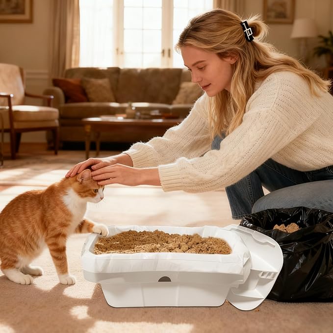 100 Count Cat Litter Box Liners - Fit Pura Max/Pura X, Self-Cleaning Cat Litter Box Replacement Litter Bags, Leak-Proof, 2.5 MIL Tear-Resistant, Drawstring Closure, Unscented Gray