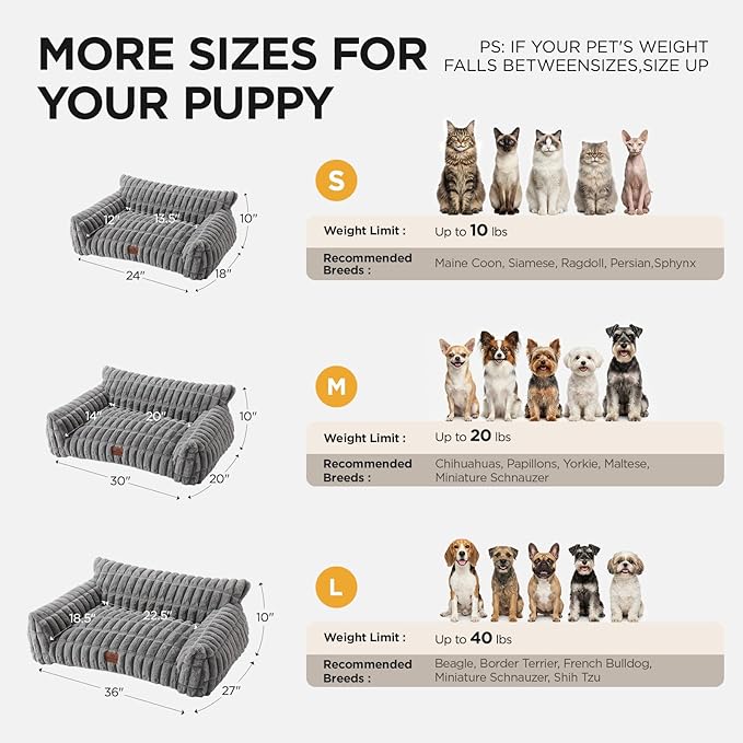 Joydeco Cat Couch for Pets, 24 inch Plush Pet Sofa, Cat Bed for Indoor Cats with Removable Washable Cover, Supportive Pet Sofa, Drak Grey
