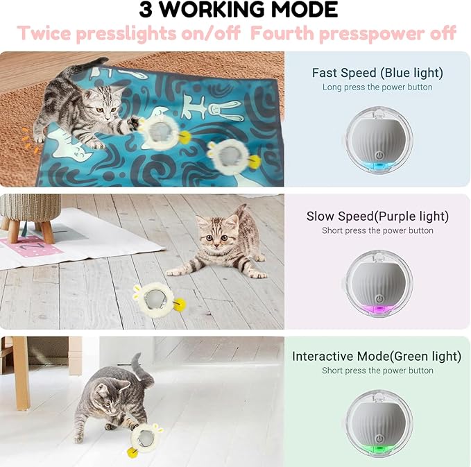 2 in 1 Interactive Cat Toys for Indoor, Toy Fast Rolling Ball in Play Mat,Kitten Automatic Toy Motion Activate,Rechargeable Kitten Toys Ball(Blue)