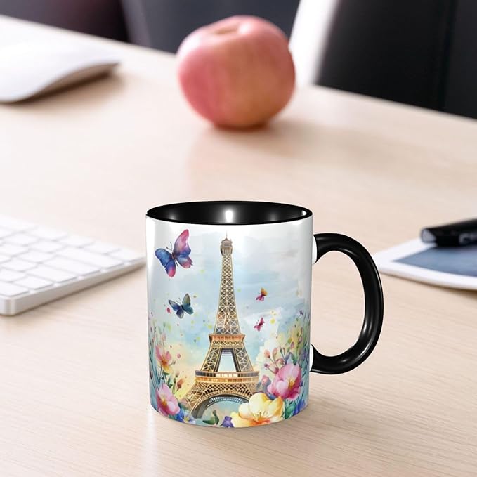 Paris Eiffel Tower Coffee Mug 11oz Ceramic Tea Cup With Handle Funny Porcelain Mugs for Women Dishwasher Microwave Safe