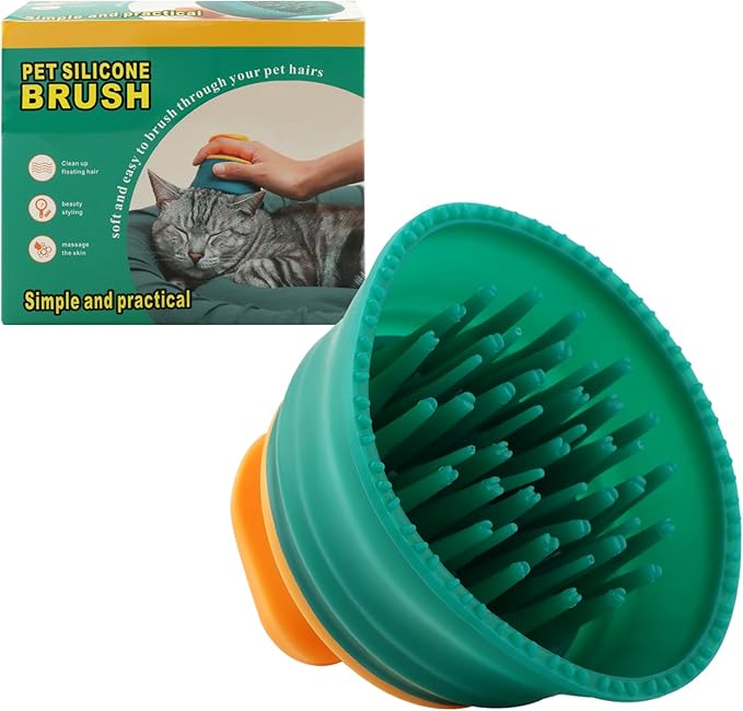 Cat Hair Brush,Cat Brush for Shedding Self Cleaning Shedding Brushes,Massage Brushes Deshedding and Hair Removal for Long and Short Haired Pets Cats(Green+Yellow,Size:8cm*9.5cm*9.5cm)