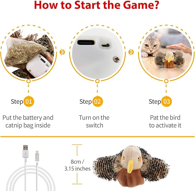 Gigwi Interactive Flapping Cat Toys Catnip, Electronic Flappy Toys Motion Activated, Automatic Cat Toys for Indoor Cats, USB Rechargeable Cat Enrichment Toy for Hunting and Kicker, Bird Sparrow