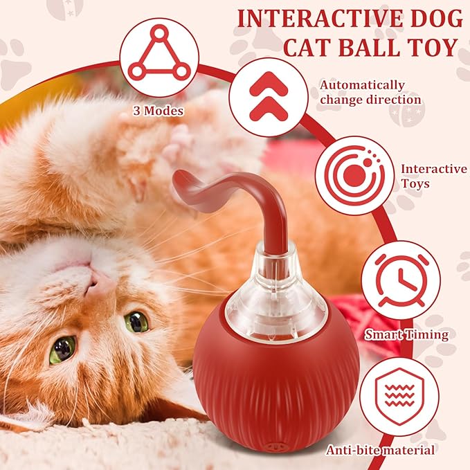 Interactive Cat Toy Ball 3 Modes Cat Moving Ball Smart Timing Cat Rolling Ball Anti Bite Smart Cat Ball Toy Compact Interactive Cat Ball Interactive Rolling Dog Ball for Dogs Cats