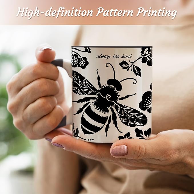 Bee Cups 11Oz Valentines Day Birthday Gift for Woman, Bee Gifts for Women Black and White Boho Coffee Mug, Bumble Bees Gifts Cute Coffee Mug for Women Microwave & Dishwasher Safe