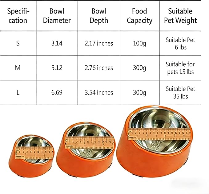Slow Drinking - 15° Tilted Large Orange - 6.69" Diameter, Heavy-Duty Angled Feeder for Medium-Large Breeds