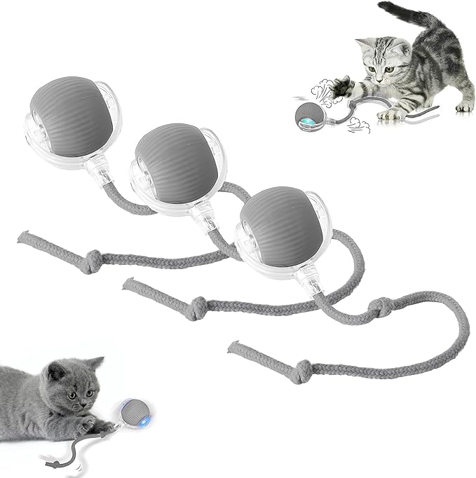 Smart Automatic Rolling Pet Ball, Interactive Electric Toy with Smart Sensor & Auto-Dodging, 6 Hours Playtime Rechargeable for Dogs & Cats (Gray,3pcs)