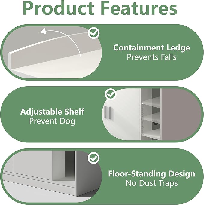 Extra Large Litter Box Enclosure with Adjustable Dog Proof Shelf - Designed for Self-Cleaning and XXL Litter Boxes (White)