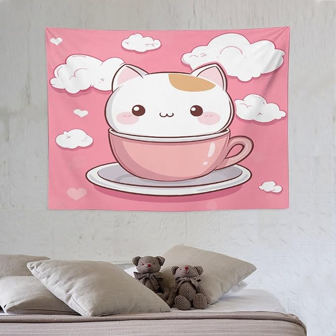 MaSiledy Kawaii Cat Tapestry Wall Hanging Cat Lover Gifts Aesthetic Bedroom Tapestries Landscape Tapestry Wall Art Home Decoration for Bedroom Living Room Dorm 30"x40" Gift for Christmas