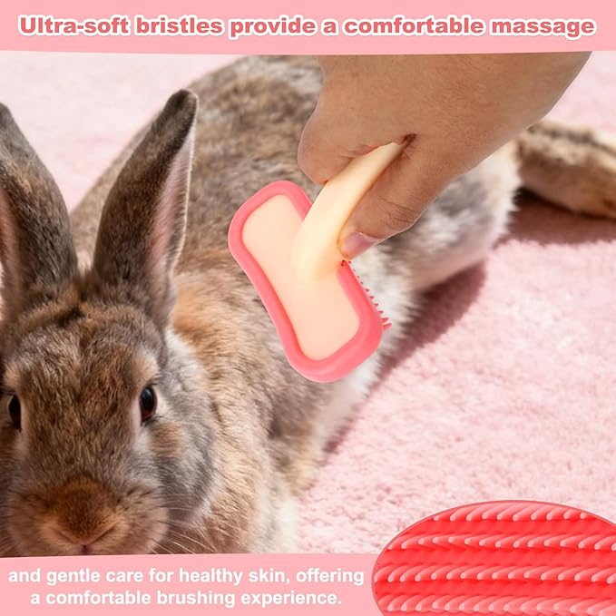 2pcs Rabbits Bunny Brush, 13.5x9cm/5.31x3.54 Inch Durable Soft Silicone Rabbit Grooming Bunny Brush Practical Small Animal Massage Comb Suitable for Small Pets