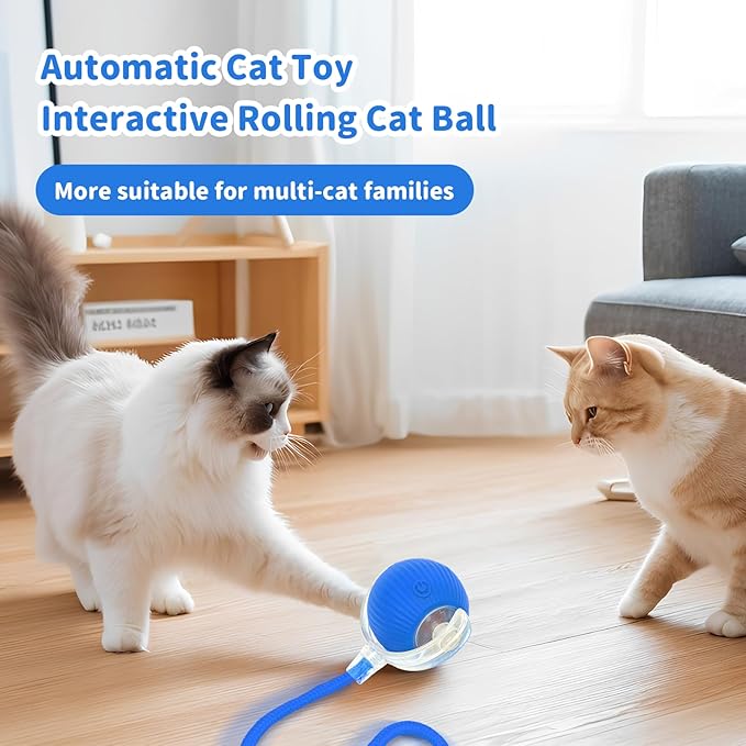 Interactive Cat Toys for Indoor Cats Smart Automatic Ball Rolling for Bored Kitten Pet Upgraded Speedy Moving Chase Dogs Toy Easter Gifts Blue