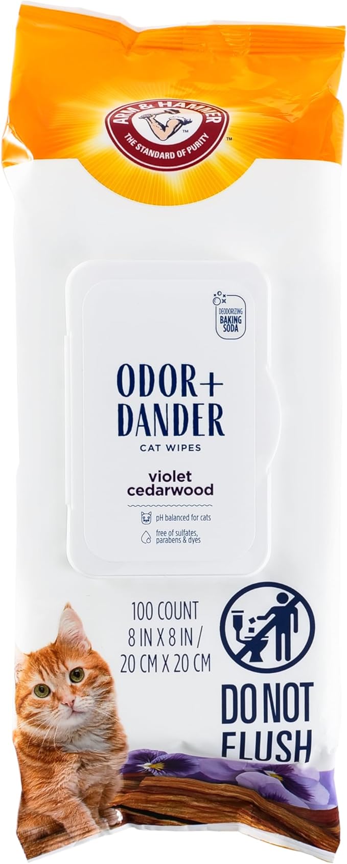 Arm & Hammer for Pets Odor Control Wipes for Cats - Best Odor Eliminating Waterless Cleaning for Cats, Violet Cedarwood Scent, 100 Count