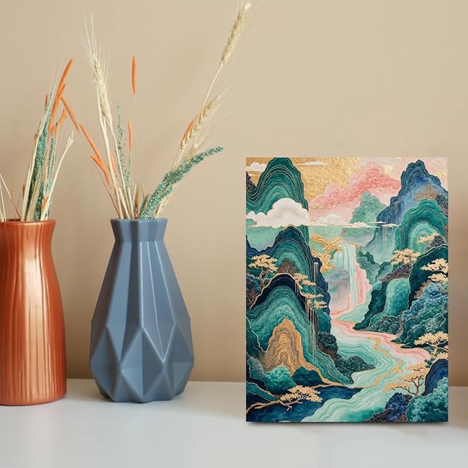 Waterfall Print Japanese Wall Art, Housewarming Gifts, Nature Landscape Framed Canvas Painting Room Decor, Vintage Aesthetic Painting for Living Room Entryway Office Bedroom Decoration 15x11.4 inch