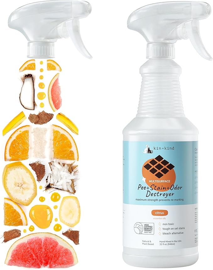 kin+kind Pee+Stain+Odor Destroyer - Multisurface - Maximum Strength - Stops Re-Marking - USDA Certified Biobased - Citrus - 32 fl oz