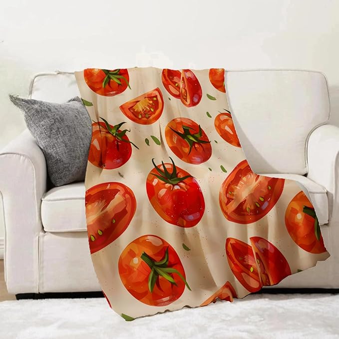 Tomato Blanket Gifts - Tomato Soft Fleece Throw Blankets - Perfect for Kitchen Decor, Gardeners, and Food Lovers - 50x60 Inches