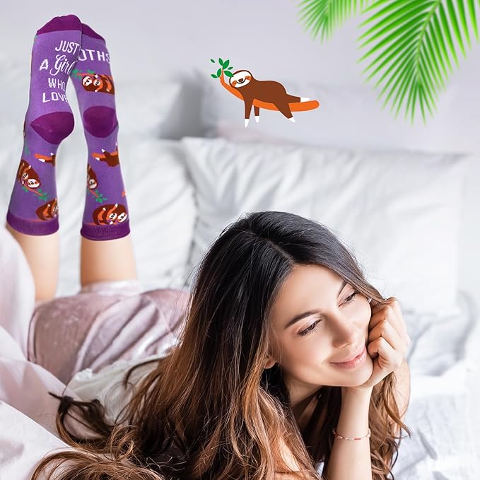 Funnymoom 2 Pack Sloth Gifts Set Skinny Tumbler 20 oz Travel Coffee Mug Novelty Socks Cute Animals Socks, Christmas Birthday Gifts for Sloth Themed Party Favors