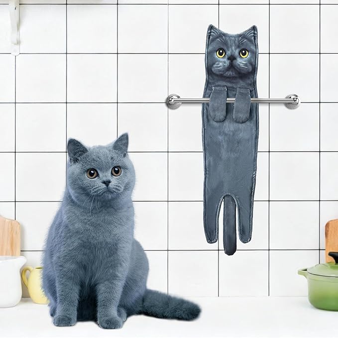 PAT JUUMG Funny Blue Cat Hand Towels for Bathroom Kitchen, Cute Home Decorative Hanging Face Towels, Super Absorbent Soft, Cat Lovers Gifts for Women, Housewarming Gift