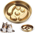 Golden Stainless Steel Slow Feeder Dog Bowls – Non-Slip Metal Dog Bowl for Large & Medium Breeds, Puppy Puzzle Feeder – 2 Cup Capacity for Small to Big Pets – Durable Slow Feed Dog & Cat Food Dish