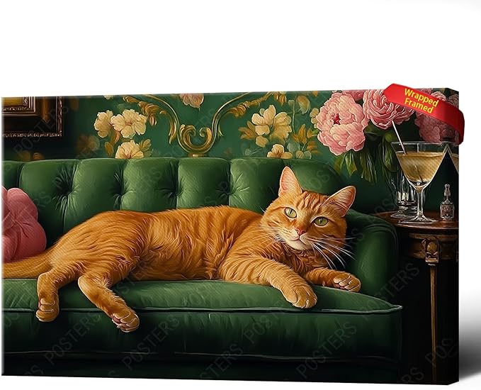 Cute Orange Cat Wrapped Framed Print Poster Pet Art Funny Orange Cat Lover Gift Wall Art Room Decor Aesthetics Ready To Hang 16X24 inch