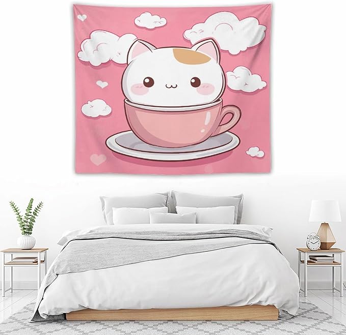 MaSiledy Kawaii Cat Wall Tapestries Cat Pet Lover Tapestry Vintage Aesthetic Tapestries Landscape Tapestry Home Decor for Room 50"x60" Wall Hanging for Home Decor Bedroom Living Room Dorm Decor