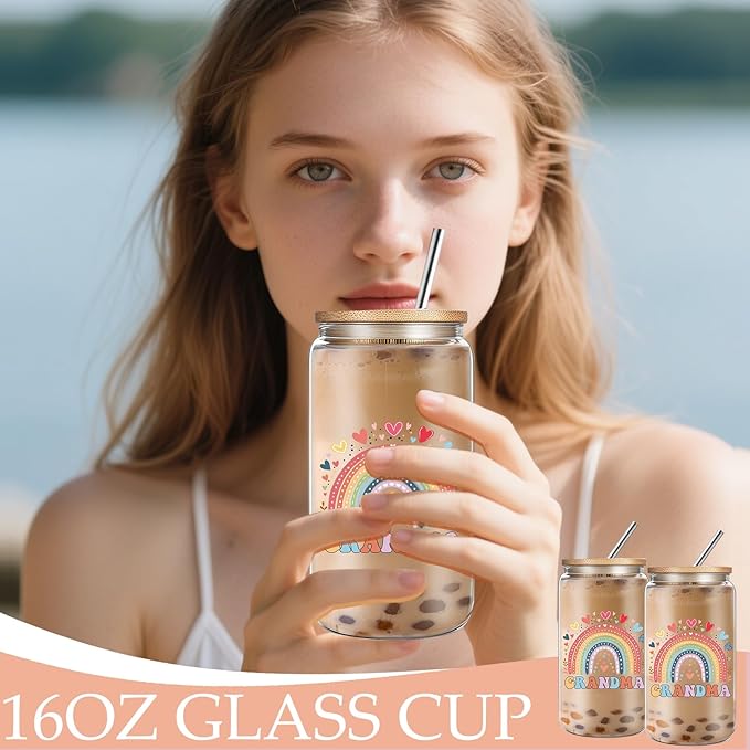 Great Grandma Gifts, Birthday Gifts for Grandma from Grandchildren Granddaughter Grandson, Unique Godmother Thank You Gift Set with 16Oz Glass Cup Necklace