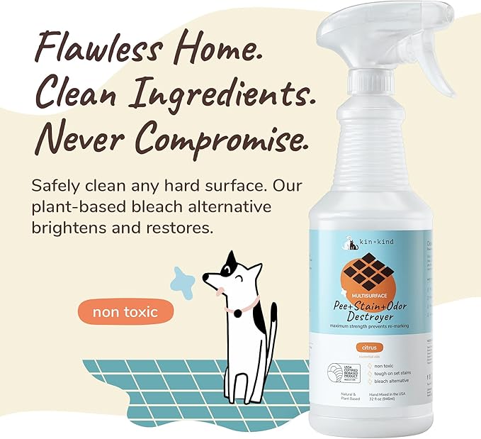 kin+kind Pee+Stain+Odor Destroyer - Multisurface - Maximum Strength - Stops Re-Marking - USDA Certified Biobased - Citrus - 32 fl oz
