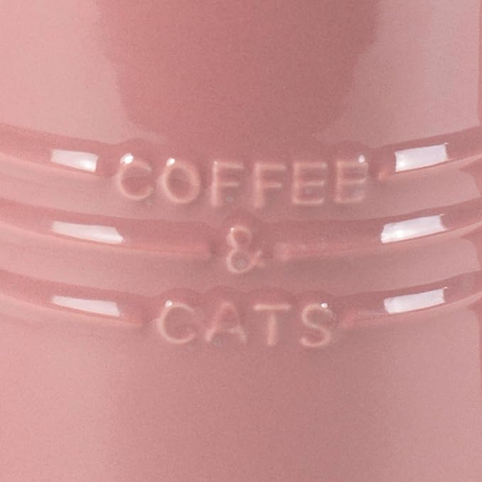 Fringe Studio Stoneware Memento Sculpted Tall Mug "COFFEE & CATS" 3.35"DIA X 4.5"H, 14 fl.oz., Blush Color (436006)
