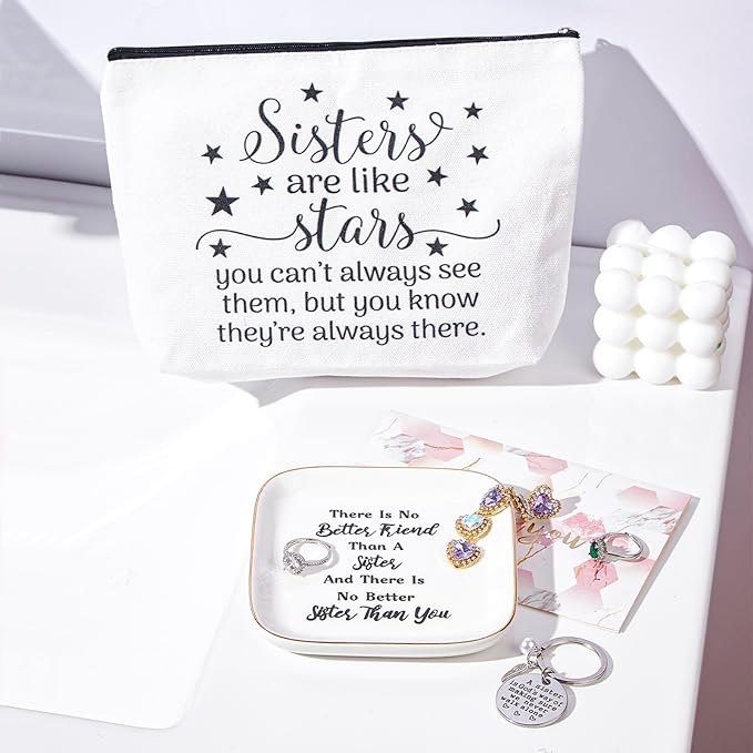 PUDDING CABIN Sister Gifts Basket, Mothers Day Gift for Sister Jewelry Dish Set, Birthday Gift for Women, Little Sisters, Big Sisters Gifts