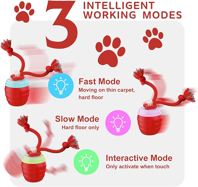 Interactive Dog Toys, Moving Interactive Dog Ball with Touch Activated, Automatic Rolling Ball Toys for Puppy/Medium Dogs, Squeaky Dogs Toy Active Rolling Wicked Balls for Daily Training (red)