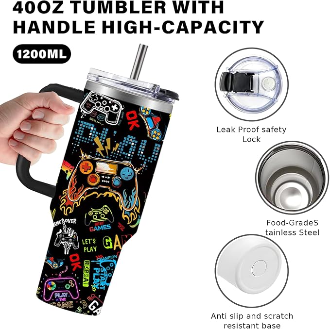 Gaming Gifts for Men Boys, Gamer Gifts for Men, 40oz Gamer Tumbler Cup, Gaming Mugs, Teen Boy Gift Gamings Stuff, Gaming Gamepad Presents for Son, Birthday Gift for Him Mens Boys Gamings Cup