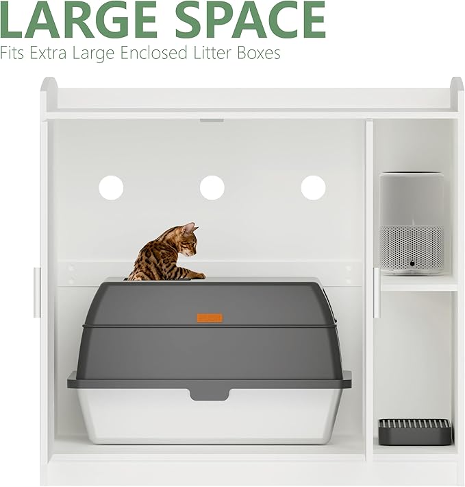 Extra Large Litter Box Enclosure with Adjustable Dog Proof Shelf - Designed for Self-Cleaning and XXL Litter Boxes (White)